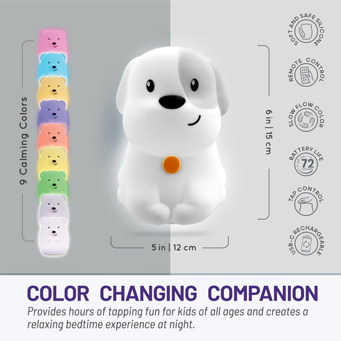 Lumipets Remote Control Silicone Night Light for Kids, Puppy Design with 9 Soft Colors & Sleep Timer