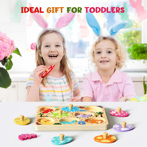 8 Zeoddler Wooden Puzzles for Toddlers, Pcs Dinosaur Matching Egg Puzzle, Montessori Toys for Boy Girl Easter Birthday