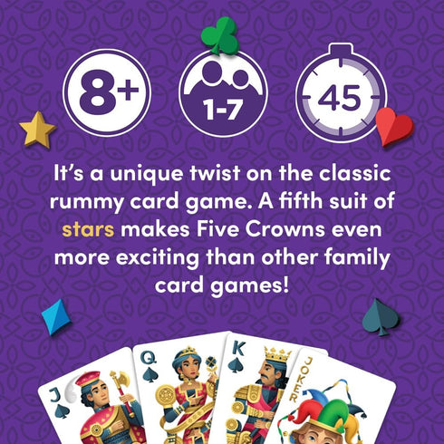 PlayMonster Five Crowns - 5 Suited Rummy-Style Card Game, The Game Isn't Over Until the Kings Go Wild!