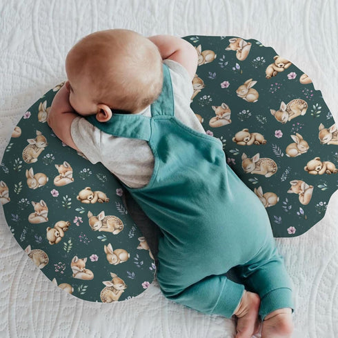 Sleeping Spring Animals Nursing Pillow Covers for Boy Girl Bear Deer Bunny Floral Leaves Nursery Pillow Slipcover