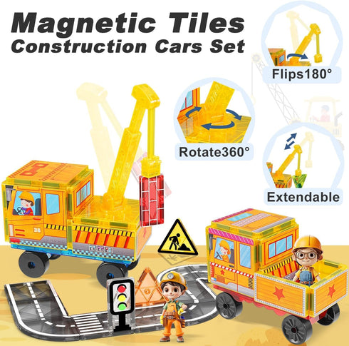 Set 19 Set 3 4 5 6 7 8+ Set Magnetic Tiles Cars Construction - PCS Magnetic Tiles Magnet Bricks Truck Sensory Toys