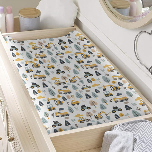 KuphiL10C Girls-16x32 Cartoon Car Transportation Construction Truck Trees Baby Changing Pad Cover,Unisex Car Nursery