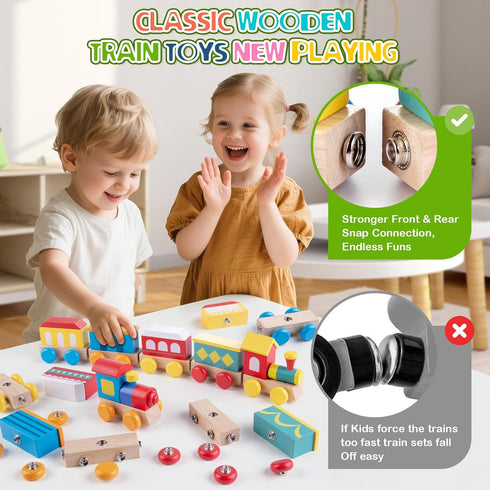 Set 3-8 TIGERHU Wooden Train | Educational Building Toys with Snap-On Design, Eco-Friendly Solid Wood Tracks
