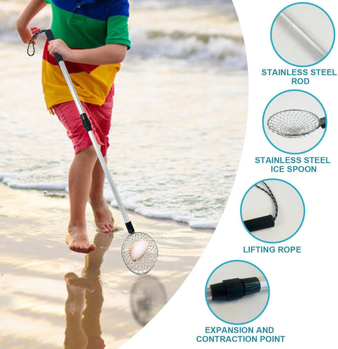 Hlimior 6Pcs Beach Sand Sifter, Adjustable Shark Teeth Sifter Shell Shovel Rock Scooper with Shell Collecting Bag