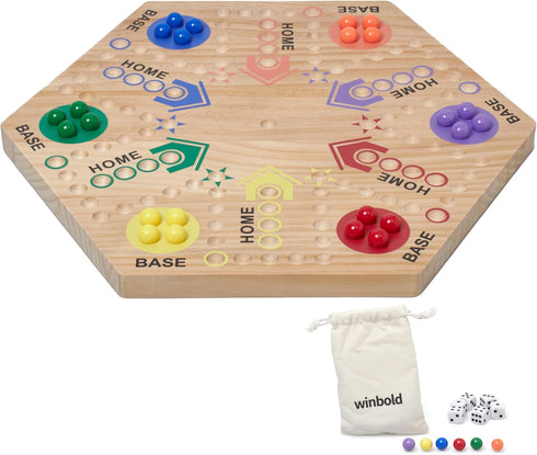 Flybold Wooden Marble Board Game Set for Adults and Kids - 6-Player