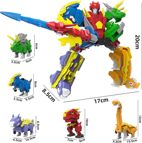 5-in-1 Robot Dinosaur Toys Set: Large Transforming Robot Take Apart Kit with 5 Dinosaur Action Figures for Kids Ages 4-9