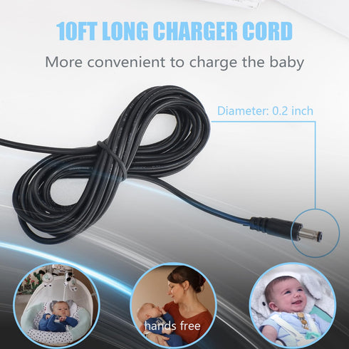 Snugapuppy Charger Replacement for Fisher Price/Ingenuity Swing, 10Ft Black AC Power Cord for Baby Swing, 6V