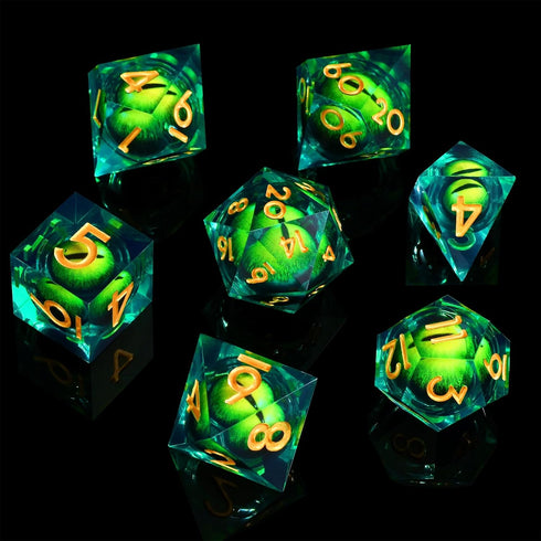DND Resin Dragon Eye Dice Set, 7pcs Polyhedral Liquid Core Sharp Edged Dice Set with Gift Box for RPG & Role Playing