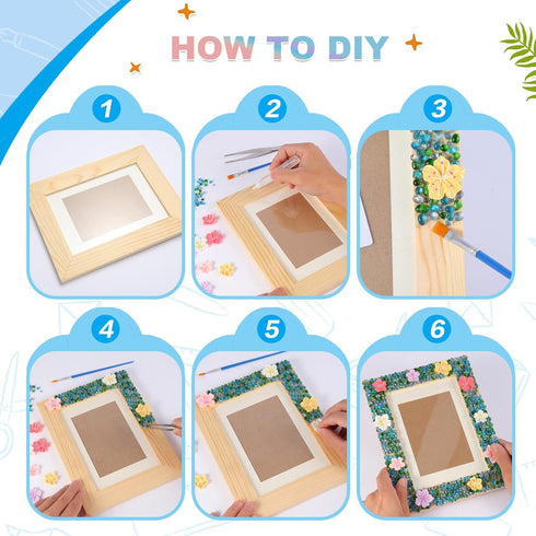 LEJITEKK 6-12 DIY Mosaic Picture Frame Craft Kit for Kids - Creative Arts & Crafts Glass Pebbles Activity for Girls