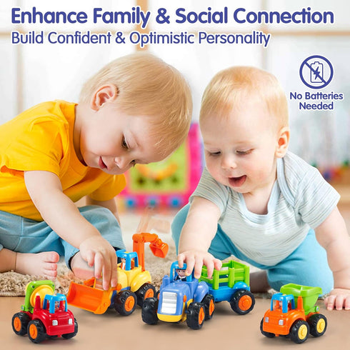 HOLA Toys for 1 Year Old Boy Birthday Gift - 4 PCS Toy Trucks, 4WD Friction Power Car Toys for 2 Year Old Boy