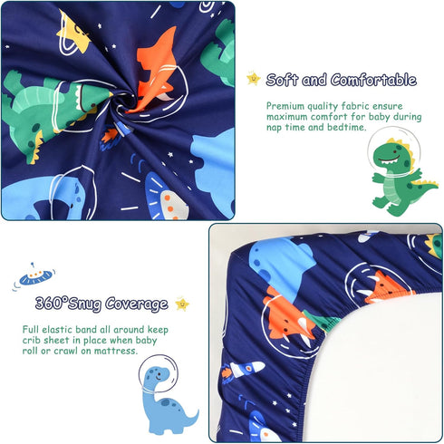 52x28 Inch JISEN Baby Crib Sheets Soft Breathable Space Dinosaurs Fitted Crib Sheets for Standard Crib and Toddler