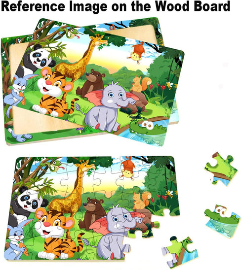 Wooden Jigsaw Puzzles for Kids Ages 3-5, 24-30 Pieces Educational Learning Toys for Boys and Girls