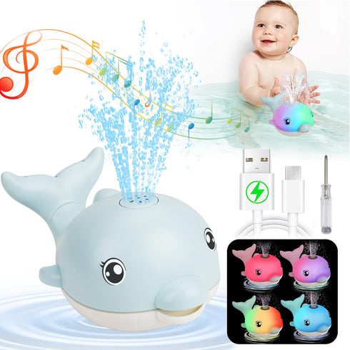 2024 Upgraded Rechargeable Baby Bath Toys, Dolphin Spray Water Light Up Musical Toys for Toddlers