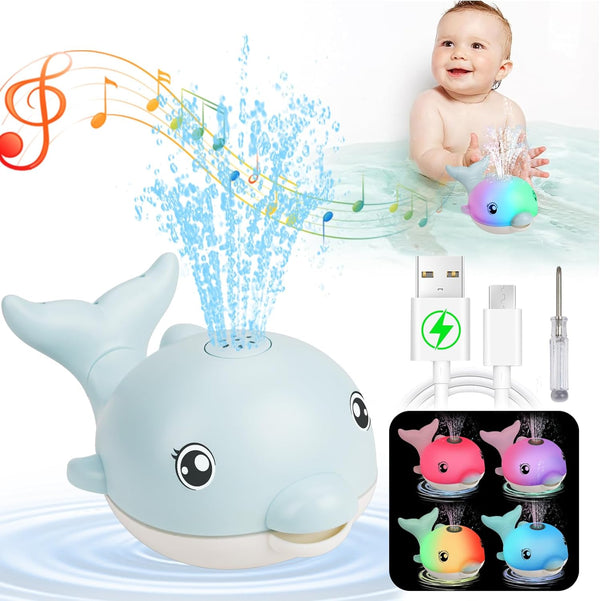 2024 Upgraded Rechargeable Baby Bath Toys, Dolphin Spray Water Light Up Musical Toys for Toddlers