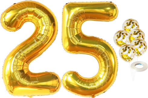 KatchOn Gold 25 Balloon Numbers, 40 Inch, 25th Birthday Balloons with Confetti