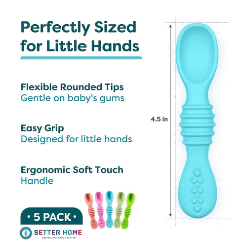 Soft Silicone Baby Spoons, Self-Feeding Spoons for Babies 6-12 Months - First Stage Infant Feeding spoons for Boys & Girls, Dishwasher-Safe Soft Tip, Ergonomic Training Spoons, BPA Free, Great Gift