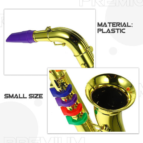 EXCEART Kids Saxophone Toy - Plastic Musical Wind Instrument with 8 Rhythms, Metallic Golden for Early Education
