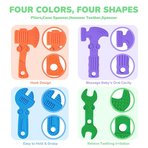 TYRY.HU Baby Teething Toys, BPA Free Silicone Baby Molar Teether Chew Toys, Hammer Wrench Spanner Pliers, 4 Packs