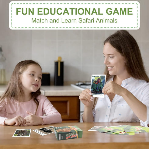 BenBen Go Fish Card Game for Kids, Jumbo Size Safari Animal Learning Cards, 104 Cards for 2-8 Players