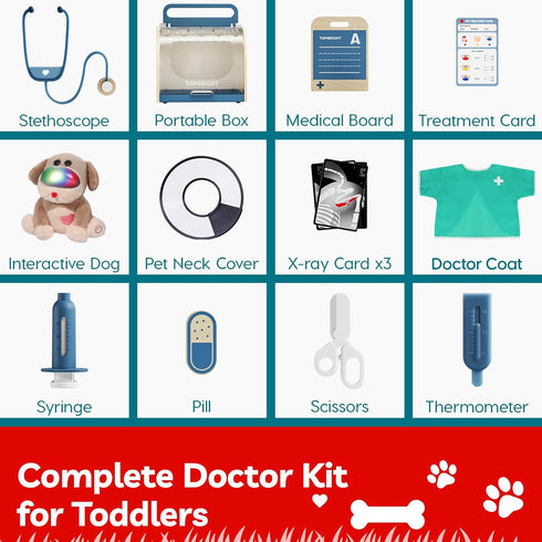3-5, Set Playset, 3 4 5 TOP BRIGHT Doctor Kit for Toddlers Pretend Play Doctor with Costume & Wooden Medical Kit, Dress