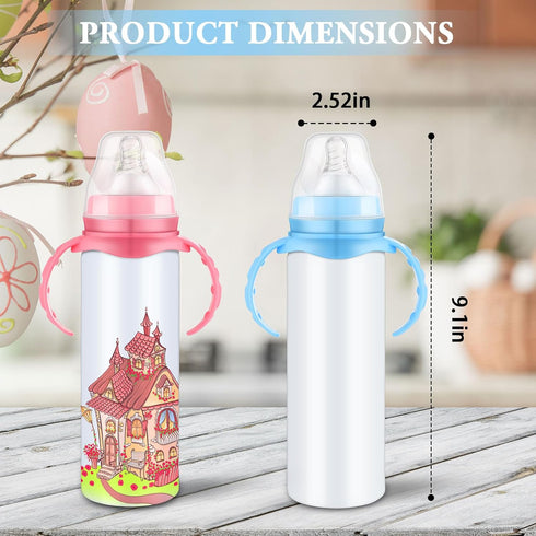 TrelaCo 4 Pcs Sublimation Baby Bottle, 8 oz Sippy Cups with Handle, Sublimation Blank Kids Stainless Steel Tumblers