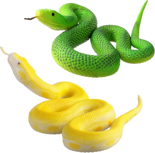 Flormoon Realistic Fake Snake Toy, 2pcs Rubber Elastic Lifelike Python Animal Figures for Halloween Prank Props