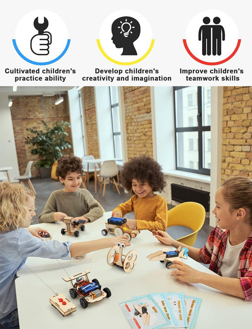 Poraxy STEM Model Car Kits, 5 in 1 Kids Wood Building Kit, 3D Wooden Puzzles for Boys Age 8-12