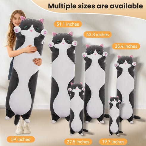 27.5 Inch) Cute Cat Plush Long Body Pillow Soft Cartoon Stuffed Animal Doll, Kawaii Cat Plushie Cuddle Toy for Kids