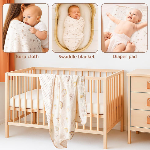 40x40 Inch-Constellation Baby Blanket with Dotted Double Layers Muslin Soft Swaddle Blanket Cotton Neutral Receiving