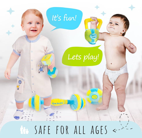 Skywin Baby Workout Toys Fit Training - Baby Shower Set of 4 Soft, Durable and Safe Plush Baby Rattle Toys for Ages 0+