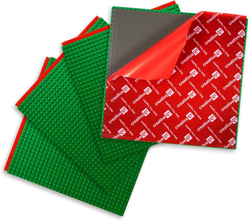 Creative QT MakerBase Green, 4 Pack, 10”x10” Peel-and-Stick Toy Building Blocks Baseplates