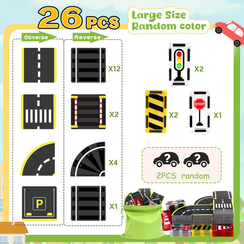 Set (26) Magnetic Road with Traffic Sign Toys, STEM Magnetic Building Blocks, Creative Educational Construction Toys