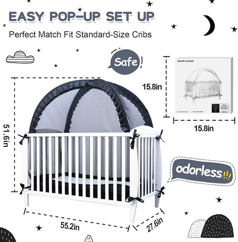 Crib Tent, Pop Up Safet Crib Net to Keep Baby from Climbing Out, Breathable & Skin-Friendly Mesh Crib Cover, Strong