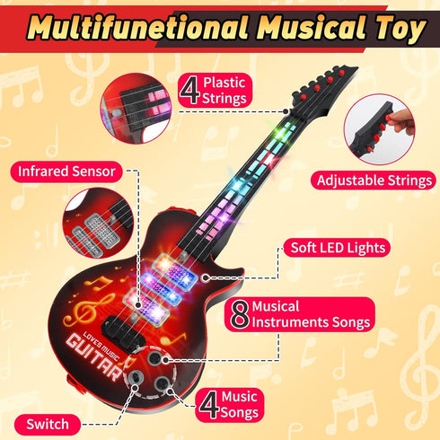 Drmukie 3 21 Inches 4 3 4 5 Kids Guitar Toy for Year Old Boy Gift Electric Guitars with Strings for Toddlers Light Up
