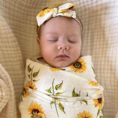 LifeTree Baby Muslin Swaddle Blankets for Boys & Girls, Newborn Set with Matching Headband Bow, 47 x 47 inches,