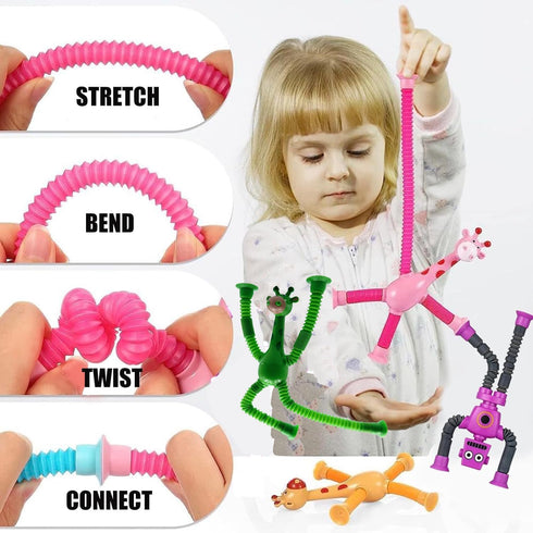 WUCLUD 24PC Telescopic Suction Cup Kids' Giraffe Toy Sensory Pieces, Toddler Travel & Treasure Box Toys