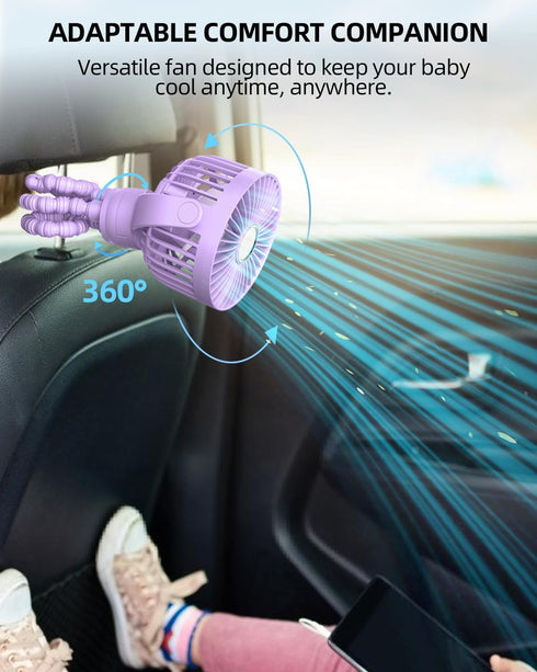 360 3-Speed, buywoo Portable Stroller Mini Fan, Small Rechargeable Personal Fan, Travel Essentials for Baby, Wagon, Car