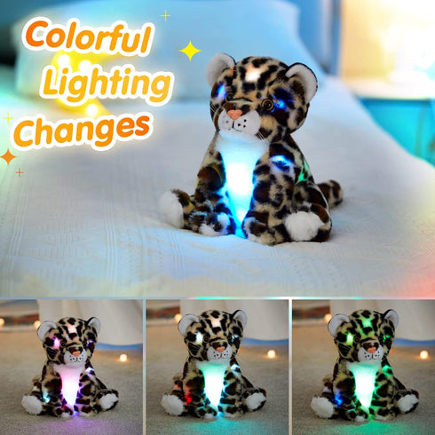 BSTAOFY 10’’ Light up Cheetah Stuffed Animal, Plush LED Leopard Night Light, Bedtime Jungle Toy