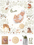 100% Organic Cotton Muslin Monthly Baby Milestone Blanket with Wooden Hello World Newborn Sign, Newborn Photography