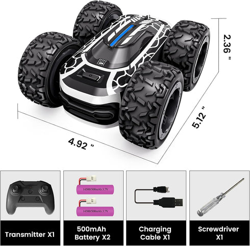 Tecnock Remote Control Car for Boys 4-7, 2.4GHz Stunt Car with Lights, 360° Rotating Toy for Kids