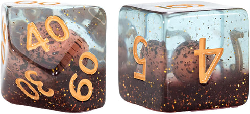 Gate Keeper Games and Dice: Inclusion Dice - 7pc RPG Set with Multi-Colored Dino Eggs & Brown Glitter