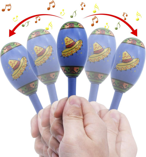 12 6 JOYIN Mini Wooden Fiesta Maracas Designs Noisemaker for Mexican Fiesta, Cinco De Mayo Party Favors, Musical Fun