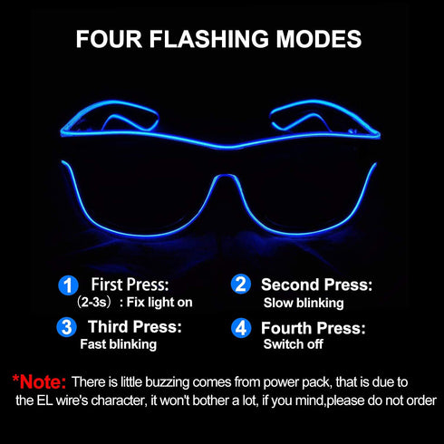 YouRfocus Wireless LED Light Up Glasses, Glow in the Dark for Rave Party, EDM, Blue