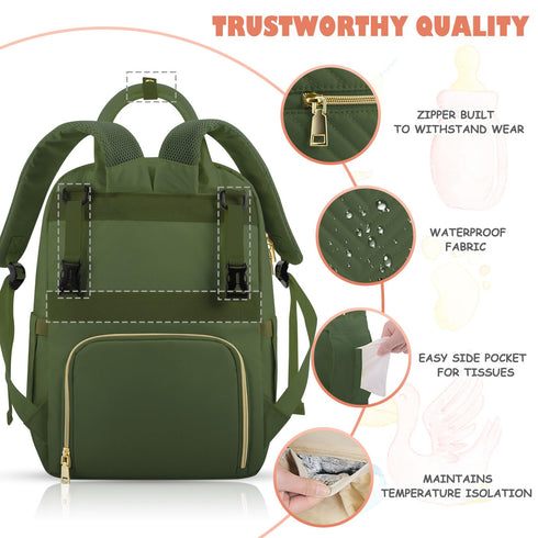 Backpack, Backpack Tenot Baby Diaper Bag Travel Diaper Bags for Girl Boy Large Capacity Baby Bag for Women Army Green