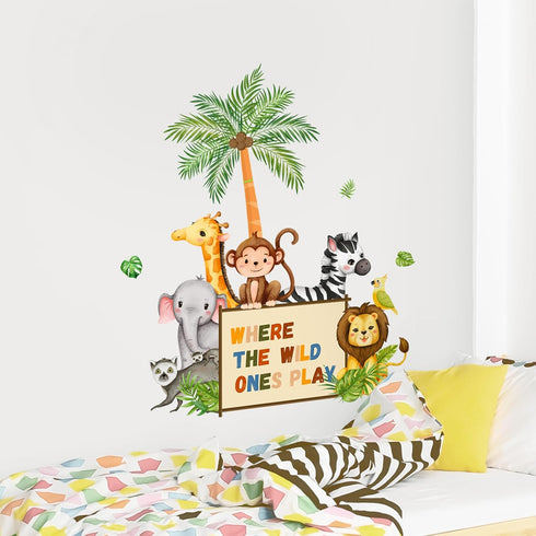 Supzone Jungle Animals Wall Decals Playroom Wall Stickers Where The Wild Ones Play Elephant Giraffe Lion Monkey Wall