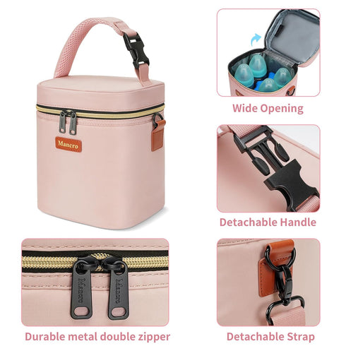 Pack 4 9 Mancro Baby Bottle Bag for Breastmilk, Breast Milk Cooler Bag with Ice Fits Milk Bottles Up to Ounce