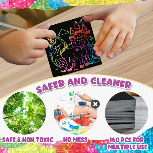 ZMLM Stocking Stuffers Gift for Kids, 165 Holographic Rainbow Scratch Paper Art Mini Notes Cards, Party Favor Supplies