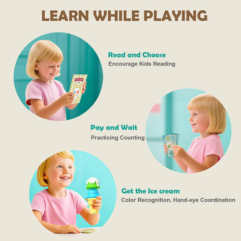 Set 2 3 4 Counter 2-4 3-5 Ice Cream Play for Kids - Gifts for Year Old Girls, Ice Cream Toy Shop Pretend Play Food