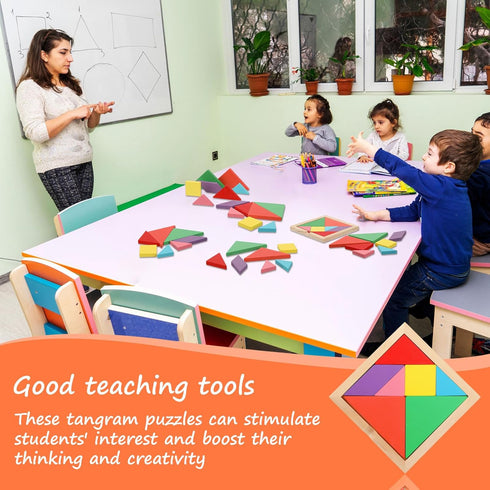 36 Pieces Wooden Tangrams Puzzles by Shappy for Students Party Favors, Geometric Pattern Blocks for Educational