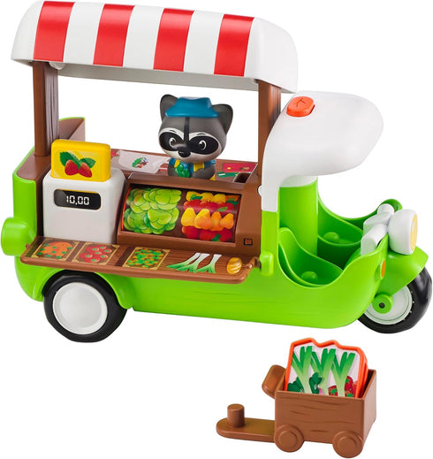 Klorofil 6pc Playset, 18Mo+ Timber Tots: Food Truck - Mobile Vehicle Shop & Character Racoon Animal Figurine